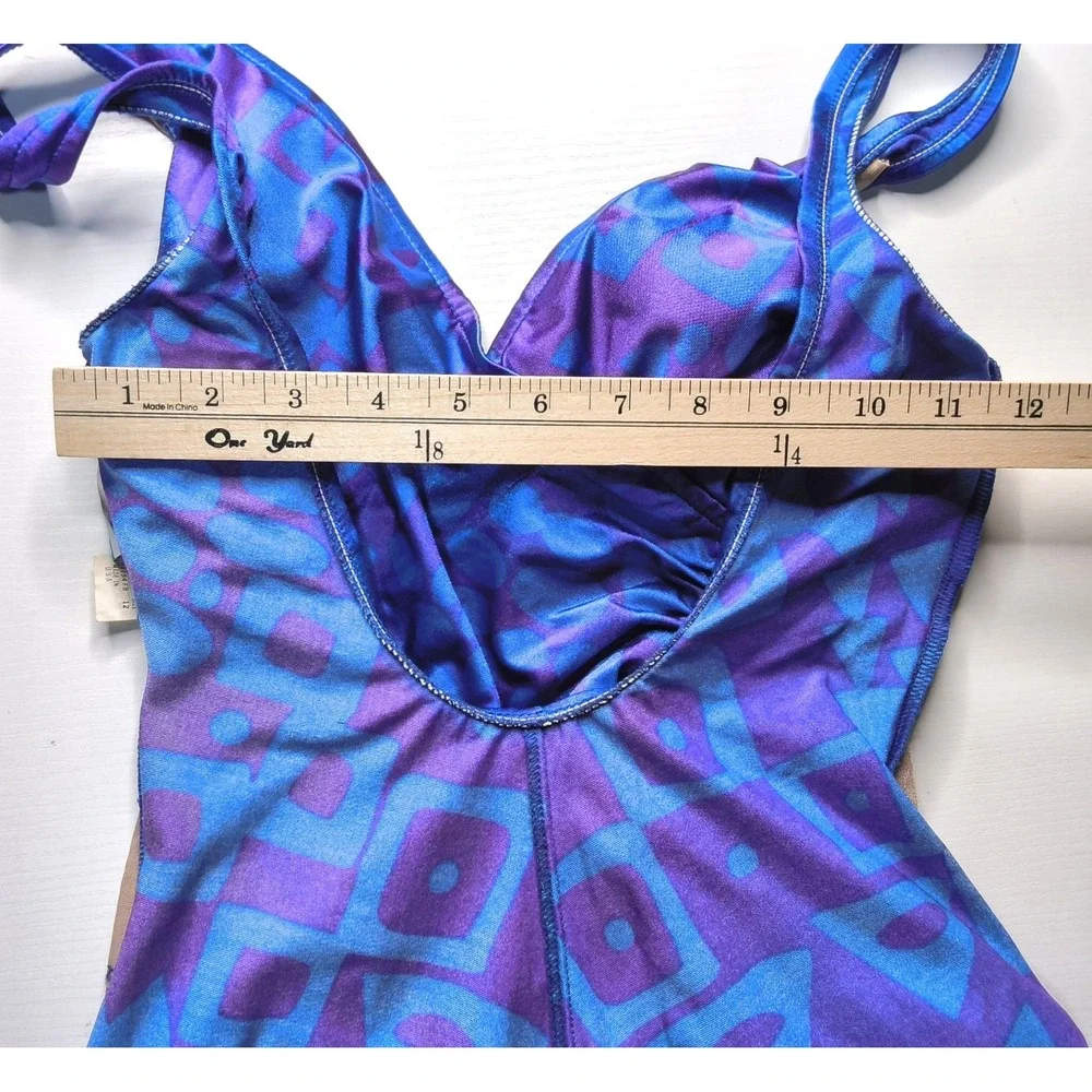 Sandcastle One Piece Swimsuit Women Size‎ 12 Purple Blue Ruched Vintage
